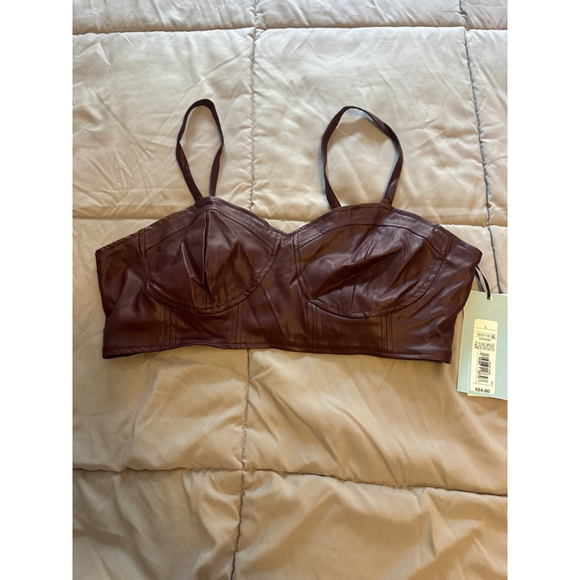 Women's Future Collective Burgundy Faux Leather Crop Top Size L - Picture 3 of 3